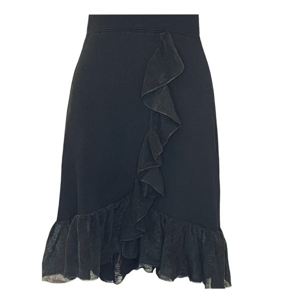 Sandro Laurana Black Ribbed Knit Ruffled Mesh Trimmed Mini Dress US Size 6 EU 38 - Picture 5 of 11